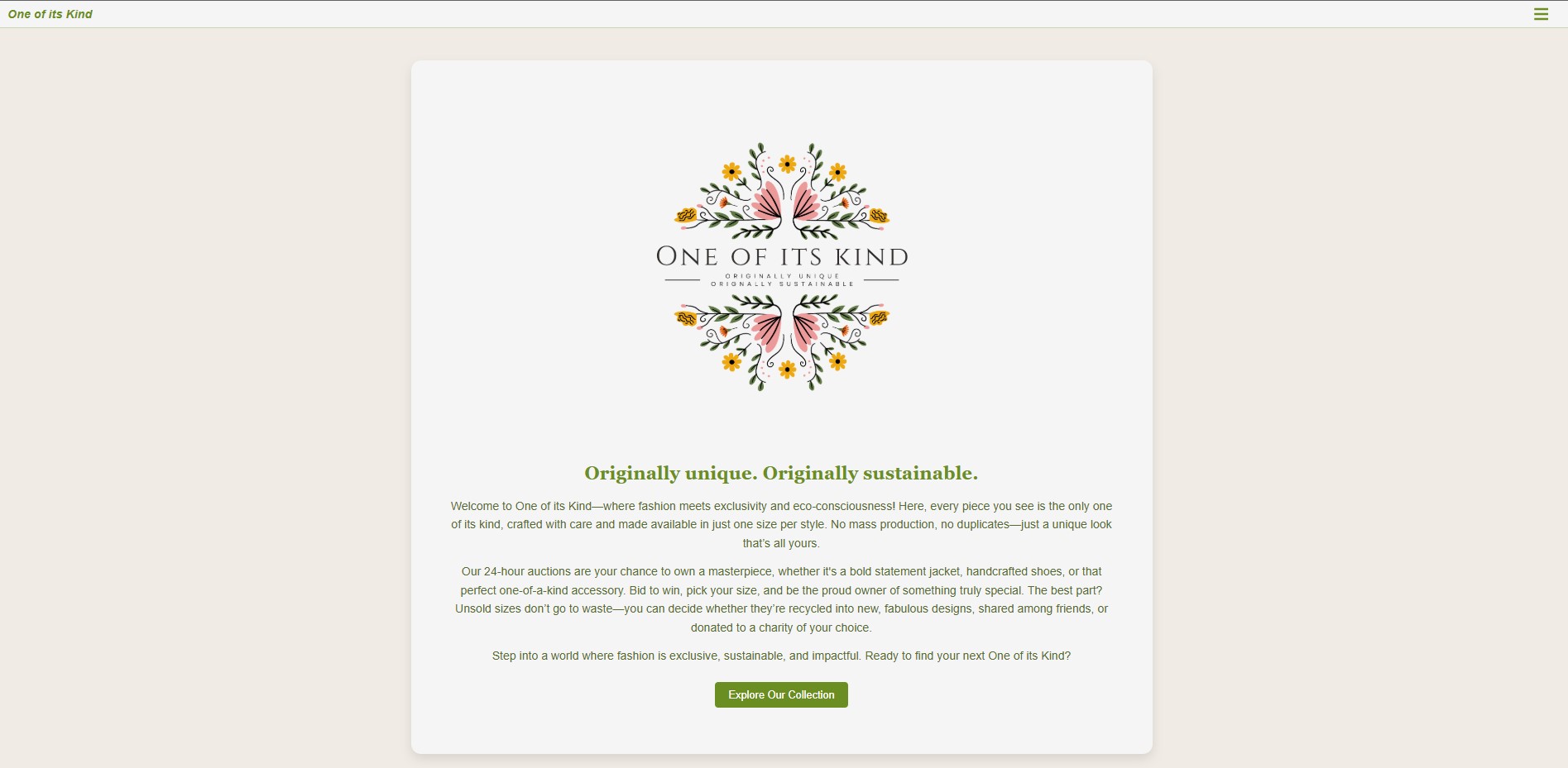 Screenshot 1 One of its Kind Homepage